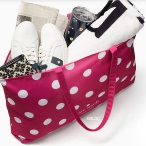 Kate Spade Pink Polka Dot XL Canvas Tote Reusable Shopping Beach/Pool Bag
